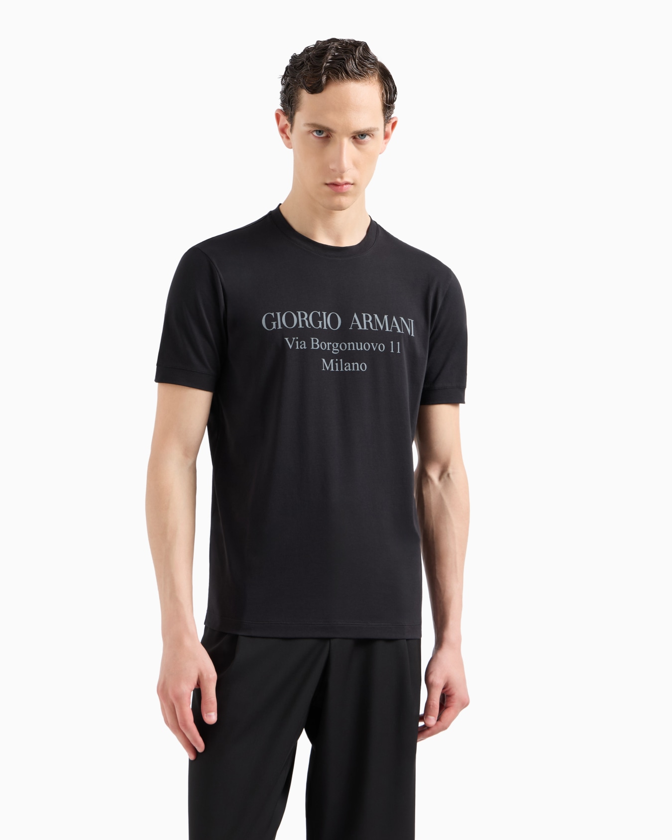 Borgonuovo 11 crew-neck T-shirt in Pima cotton jersey Slide 3