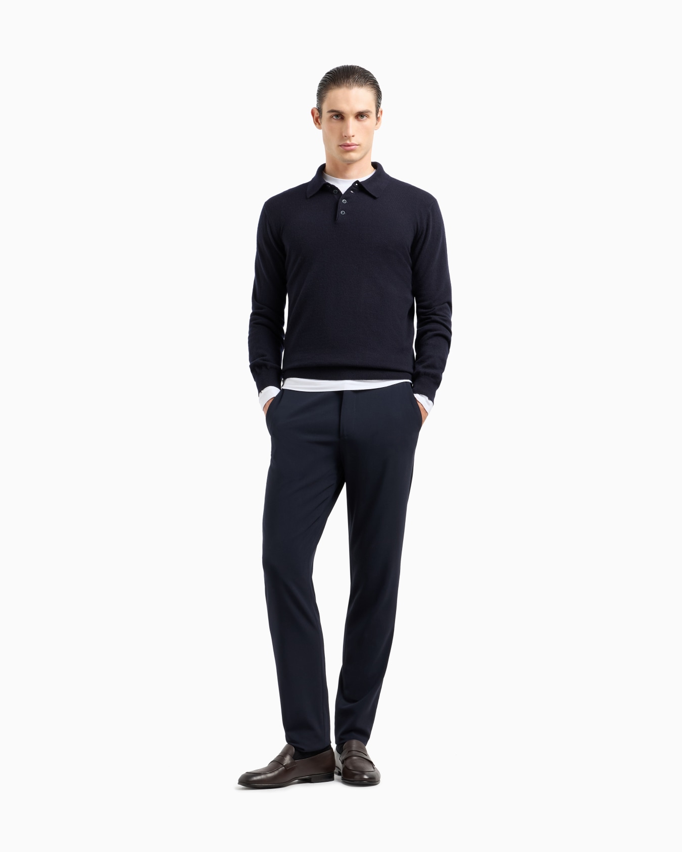 Long-sleeved cashmere polo shirt Slide 1