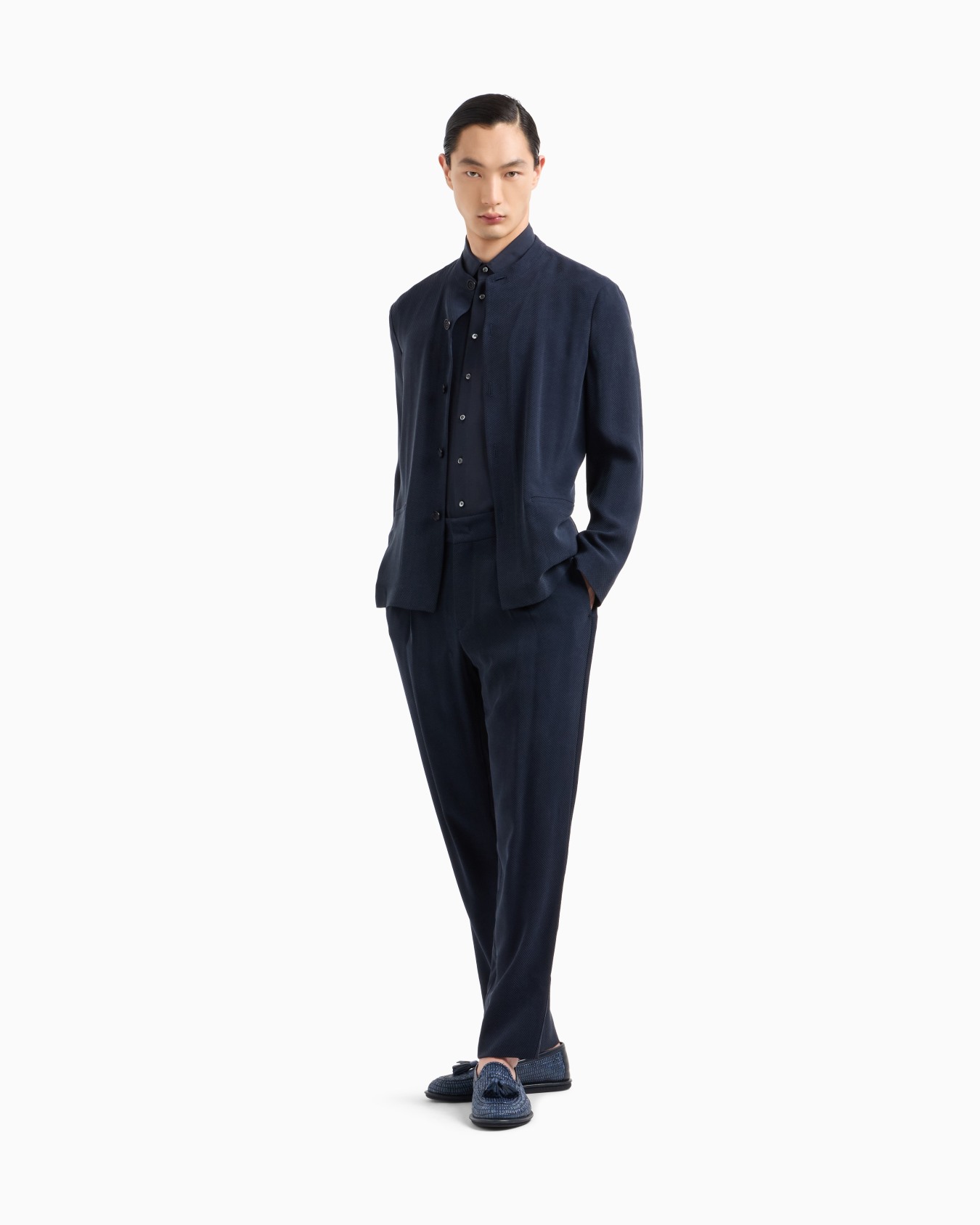 Cupro and viscose jacquard one-dart trousers Slide 1