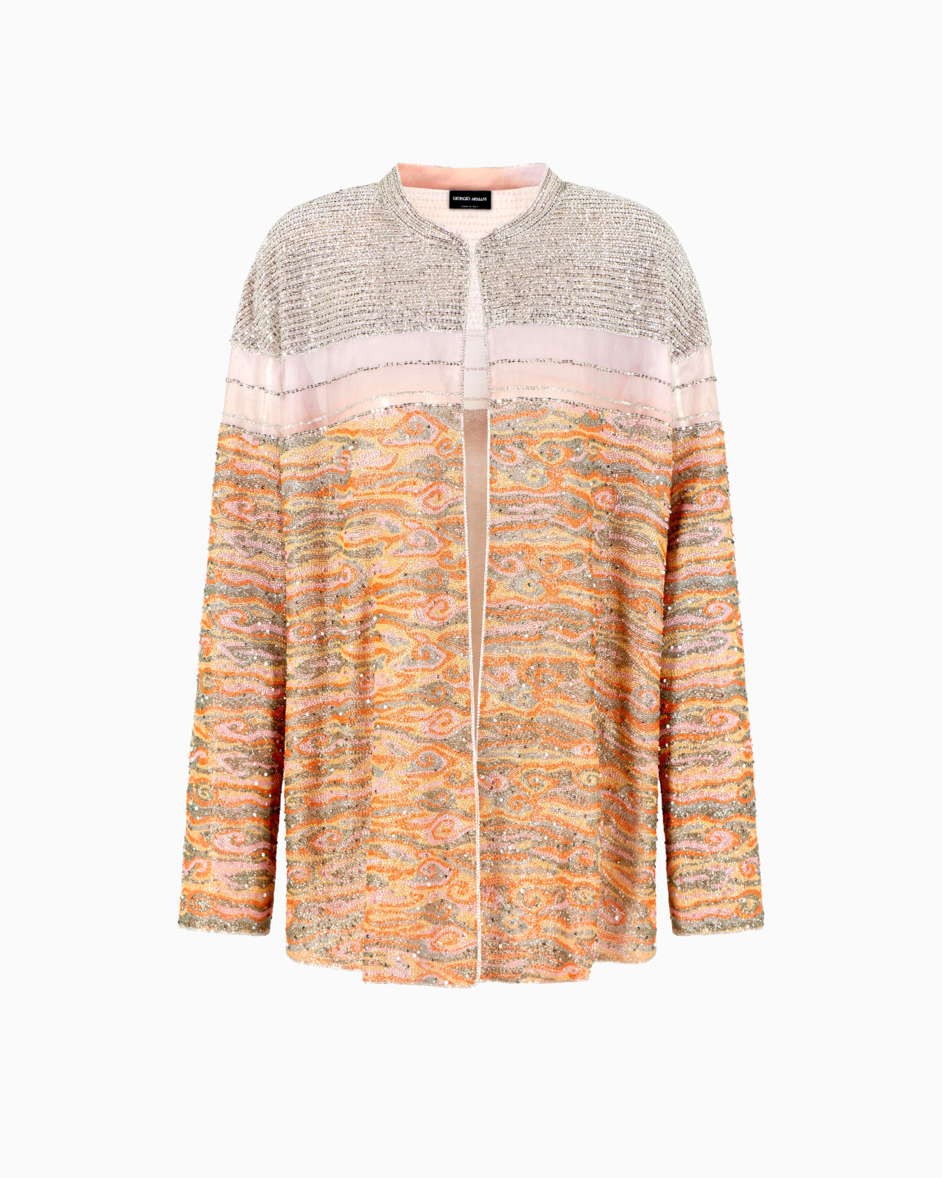 Long jacket in embroidered silk Slide 0