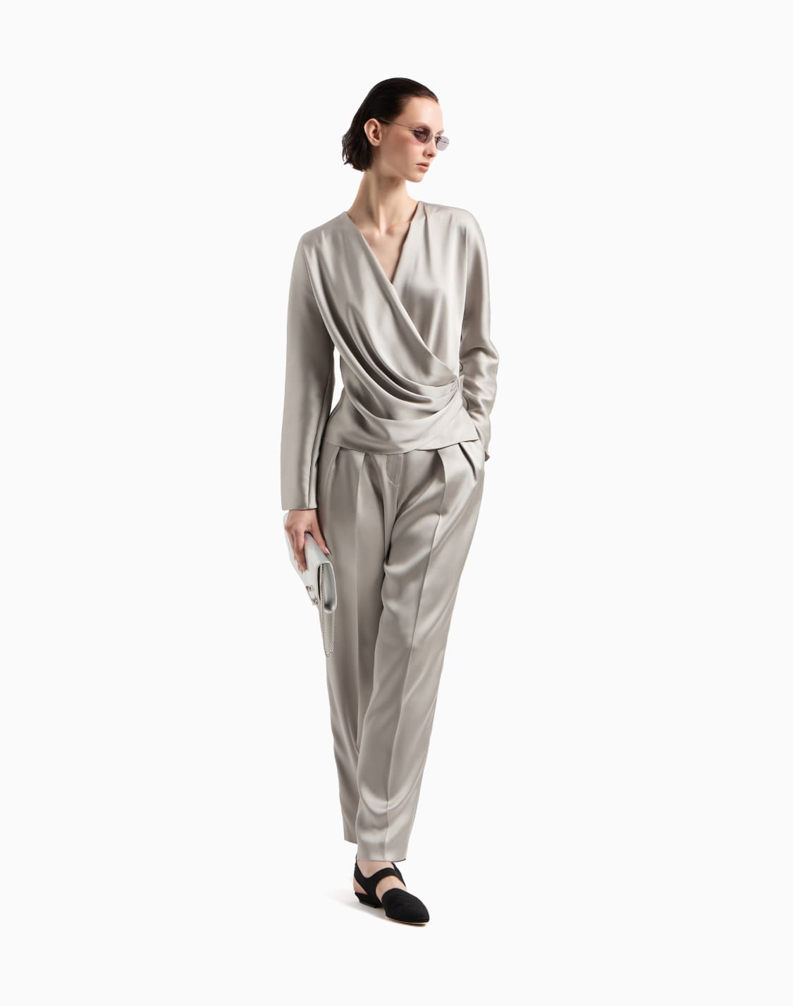 シャツ-ダブルサイドシルクサテン-グレ--giorgio-armani