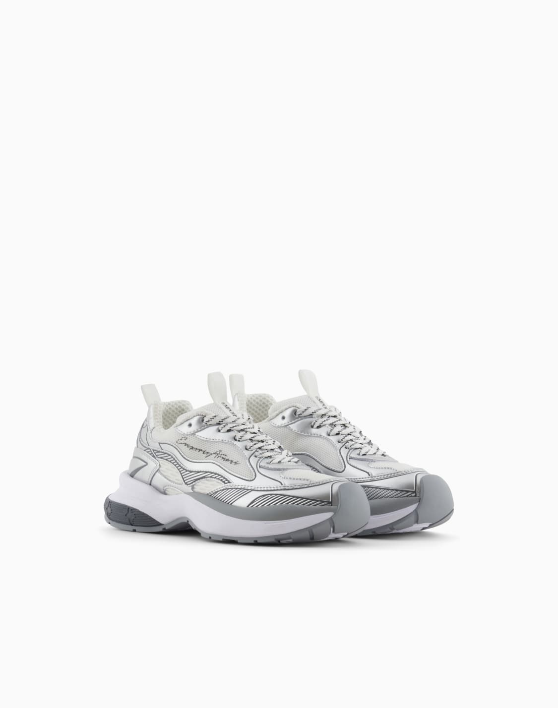 mesh-sneaker-mit-laminierten-details-und-logo-schriftzug-silber--emporio-armani