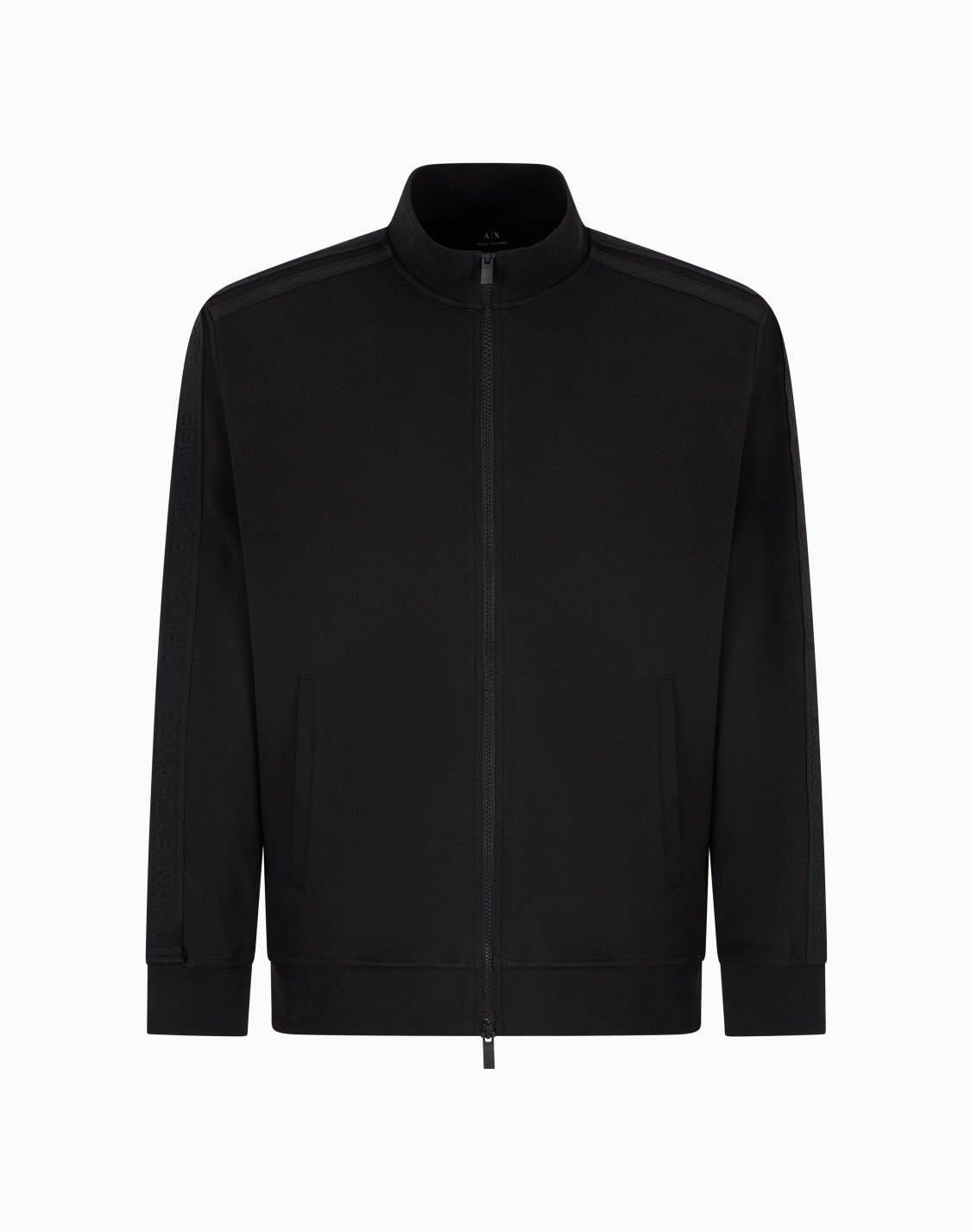 -sweatshirt-mit-durchgehendem-reiverschluss-und-logostreifen-schwarz--armani-exchange